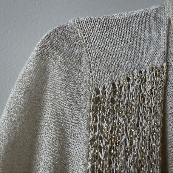 Cache metallic 3/4 sleeve open front cardigan knit sparkly fall winter autumn M - Picture 7 of 12
